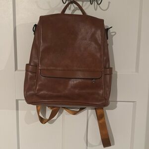 Brown Backpack w/ Hidden Pocket, Travel, Carry-on